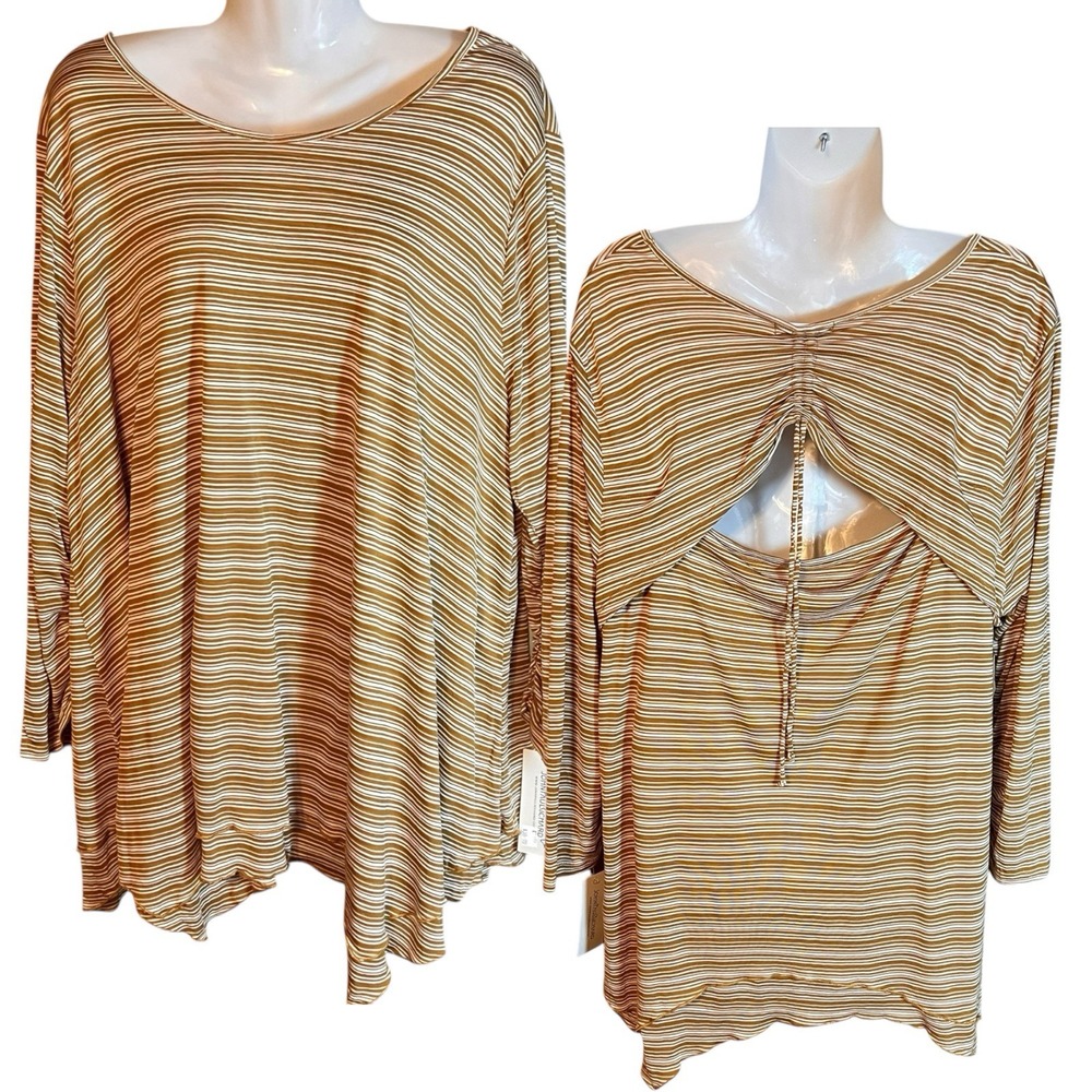 John Paul Richard Beautiful Layers Open Back Flowy Mustard White Stripe 2X‎ NEW!